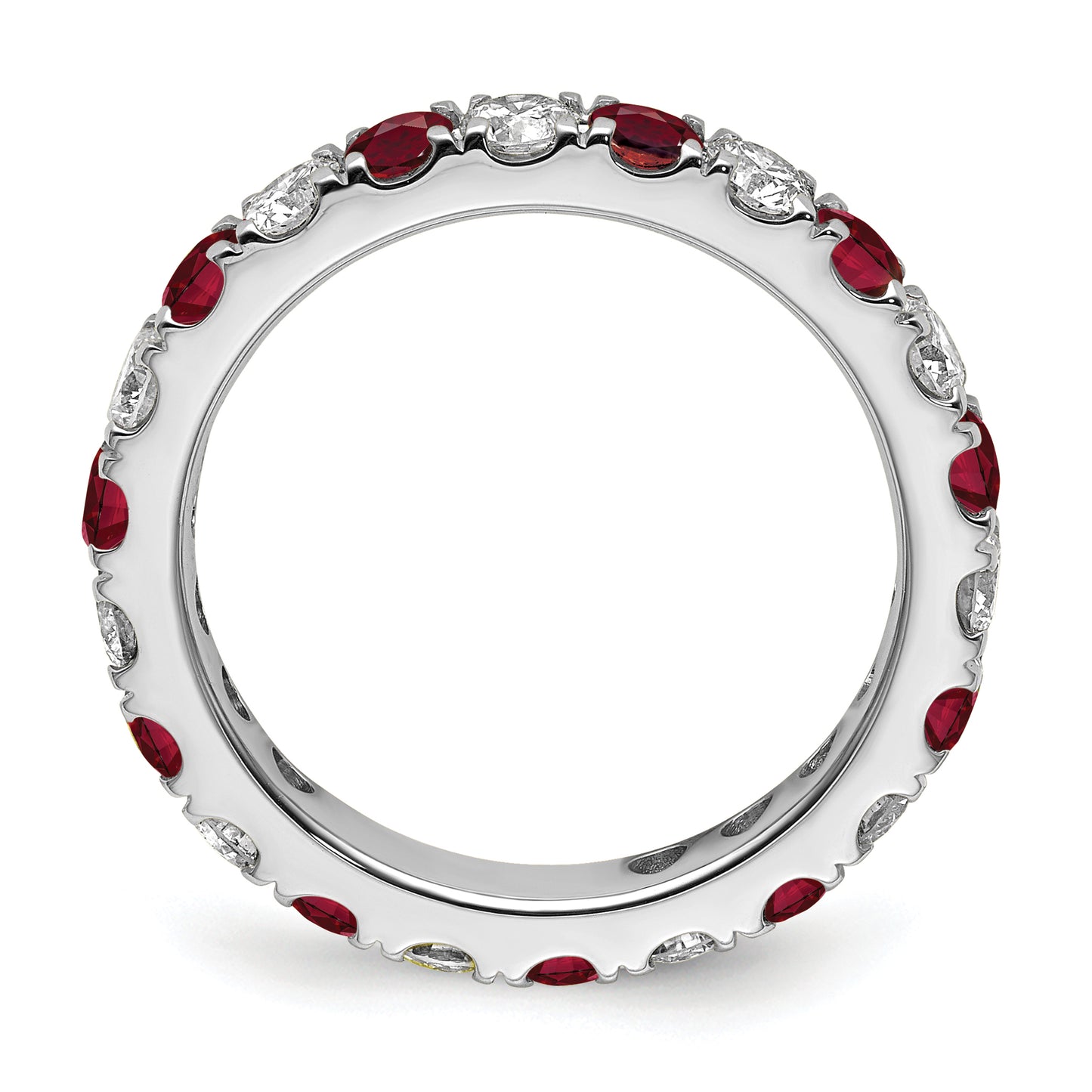 14k White Gold 1 Ct. Lab Grown Diamond VS/SI+ G+ and Lab Created Ruby Eternity Band Ring