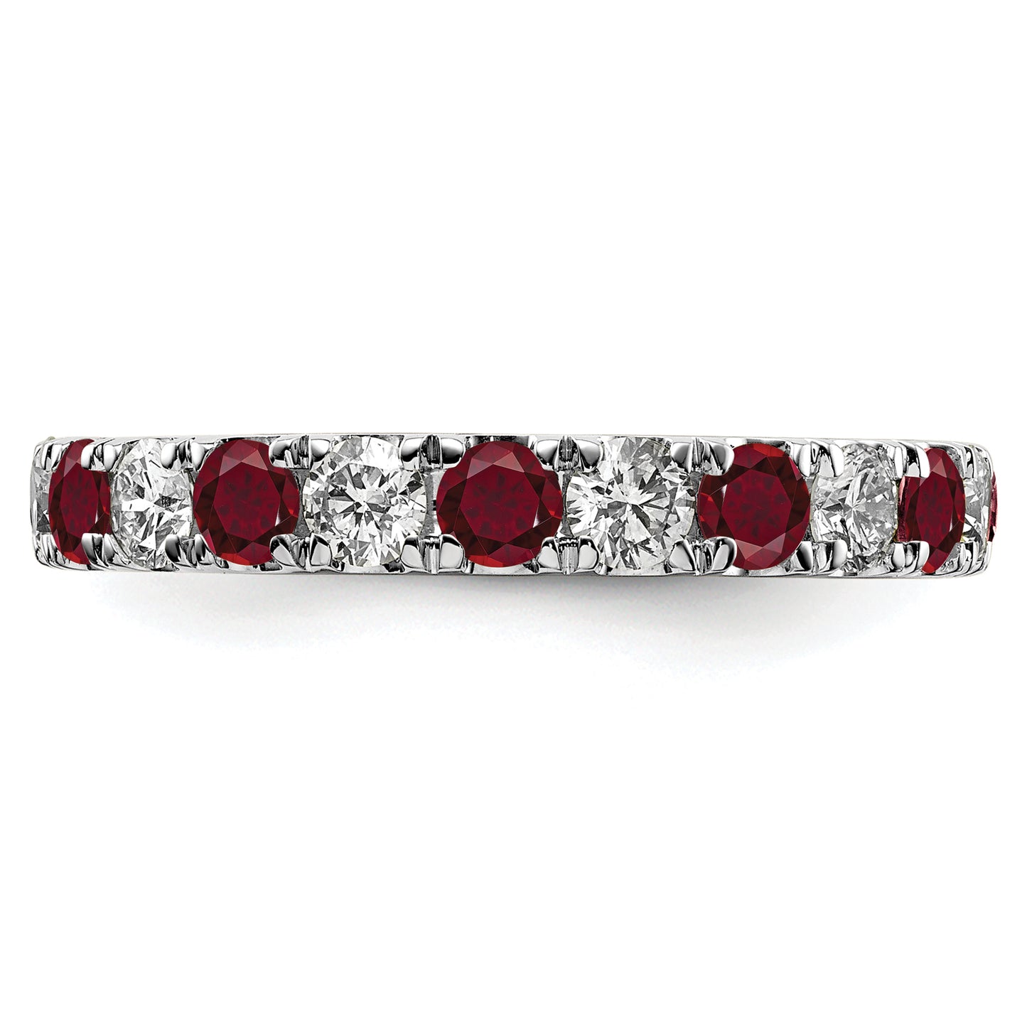 14k White Gold 1 Ct. Lab Grown Diamond VS/SI+ G+ and Lab Created Ruby Eternity Band Ring