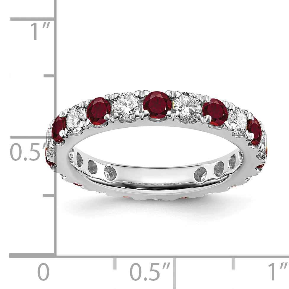 14k White Gold 1 1/5 Ct. Lab Grown Diamond VS/SI+ G+ and Lab Created Ruby Eternity Band Ring