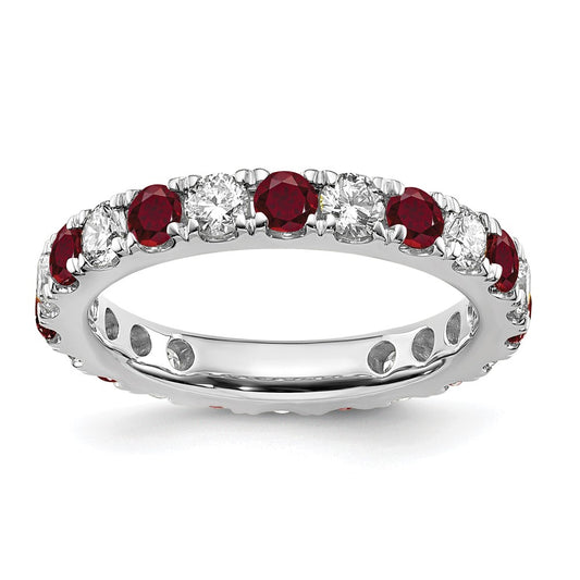 14k White Gold 1 1/5 Ct. Lab Grown Diamond VS/SI+ G+ and Lab Created Ruby Size 7 Eternity Band