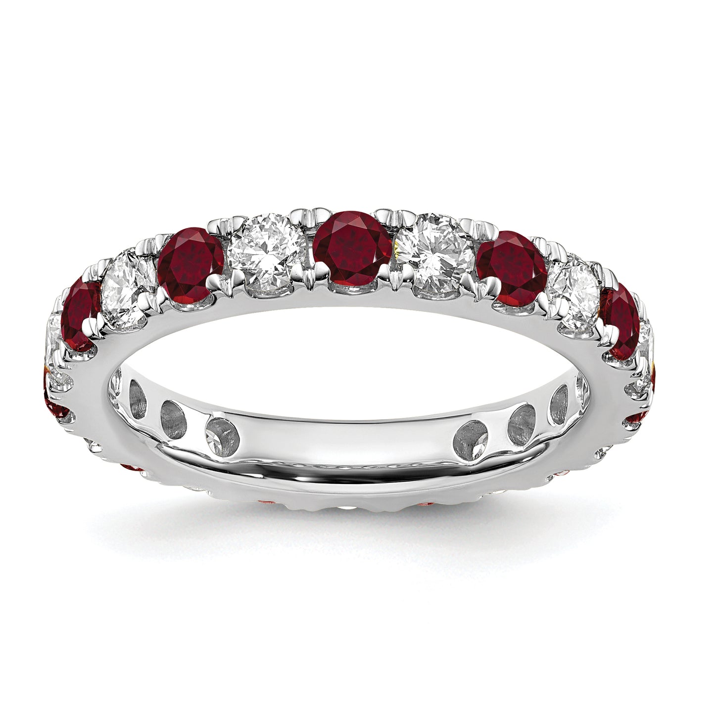 14k White Gold 1 Ct. Lab Grown Diamond VS/SI+ G+ and Lab Created Ruby Eternity Band Ring