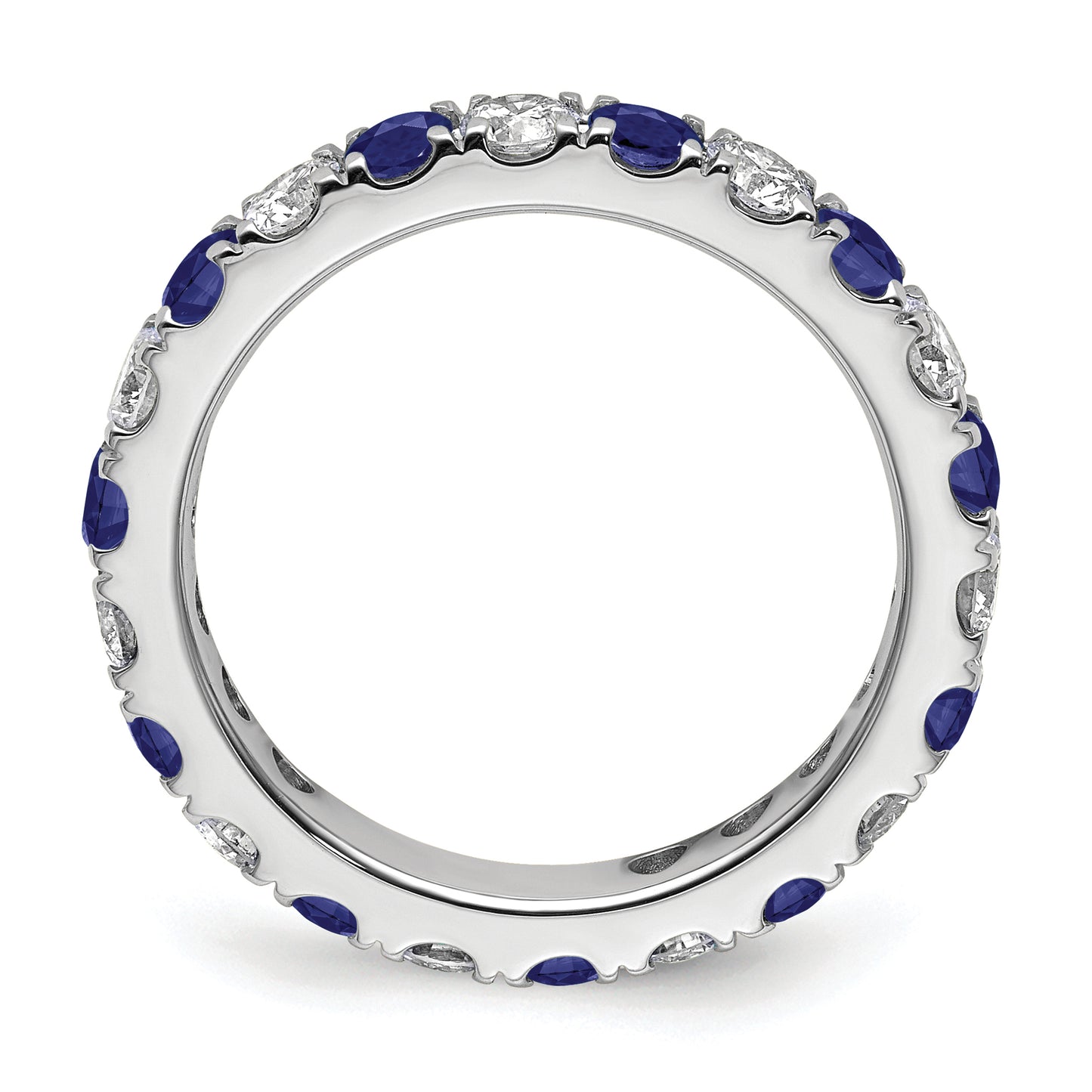 14k White Gold 1 1/5 Ct. Lab Grown Diamond VS/SI+ G+ and Lab Created Blue Sapphire Eternity Band Ring