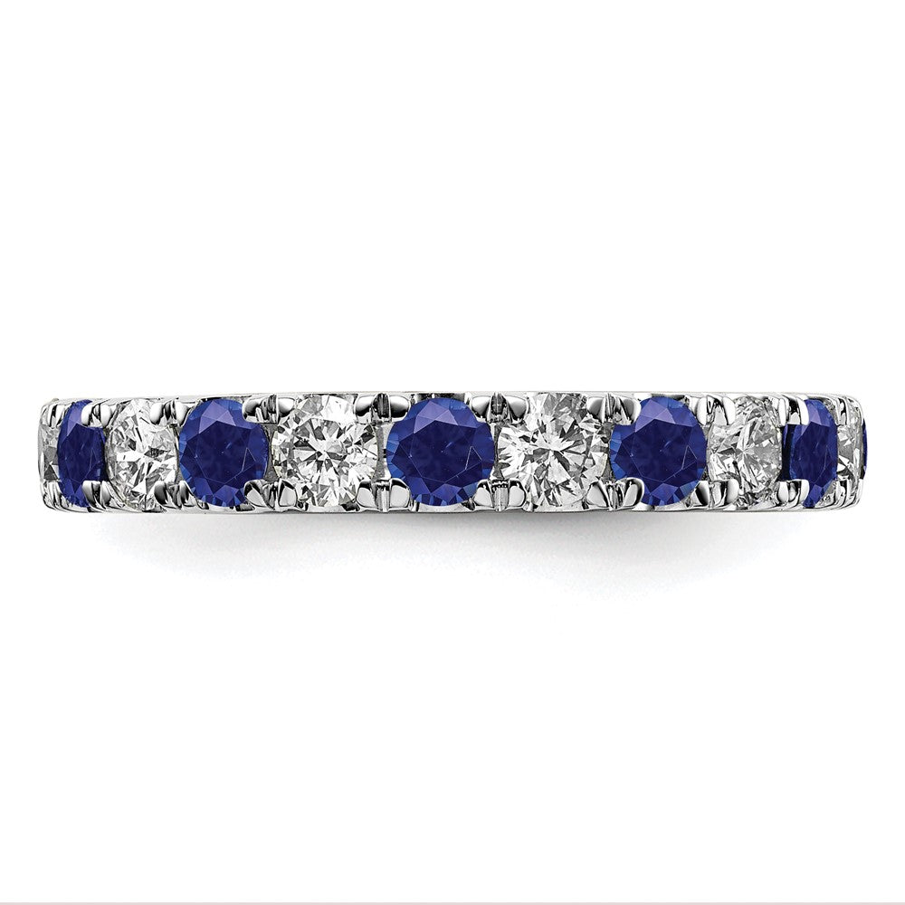 14k White Gold 1 1/5 Ct. Lab Grown Diamond VS/SI+ G+ and Lab Created Blue Sapphire Size 8 Eternity Band