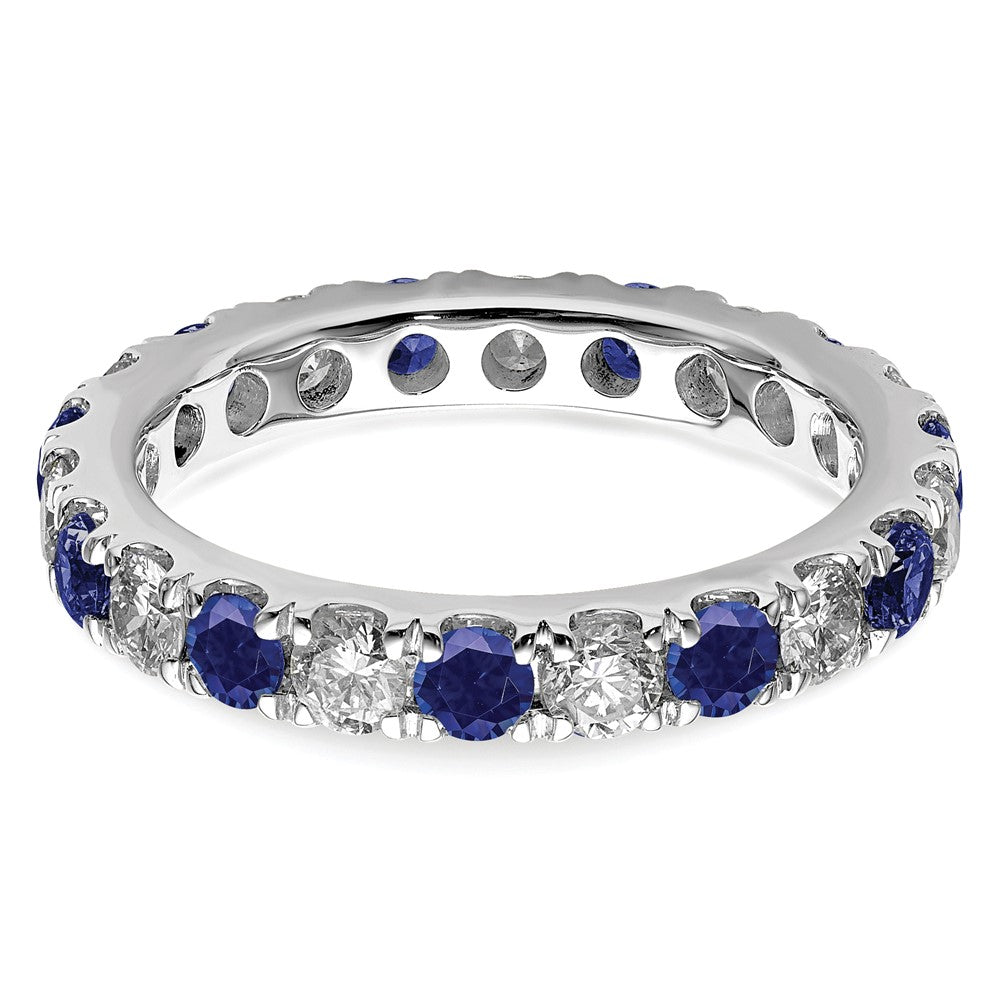 14k White Gold 1 1/5 Ct. Lab Grown Diamond VS/SI+ G+ and Lab Created Blue Sapphire Size 8 Eternity Band