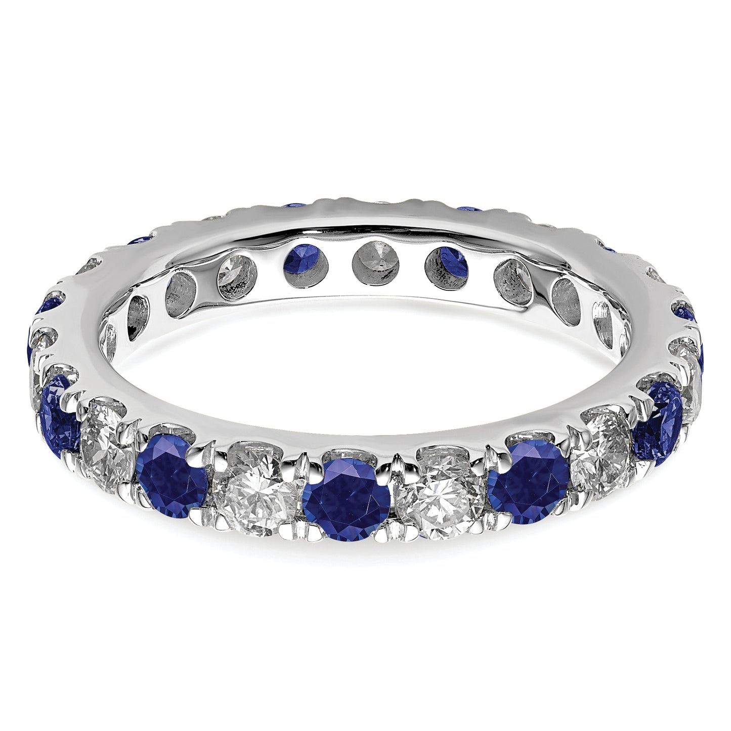 14k White Gold 1 1/5 Ct. Lab Grown Diamond VS/SI+ G+ and Lab Created Blue Sapphire Eternity Band Ring