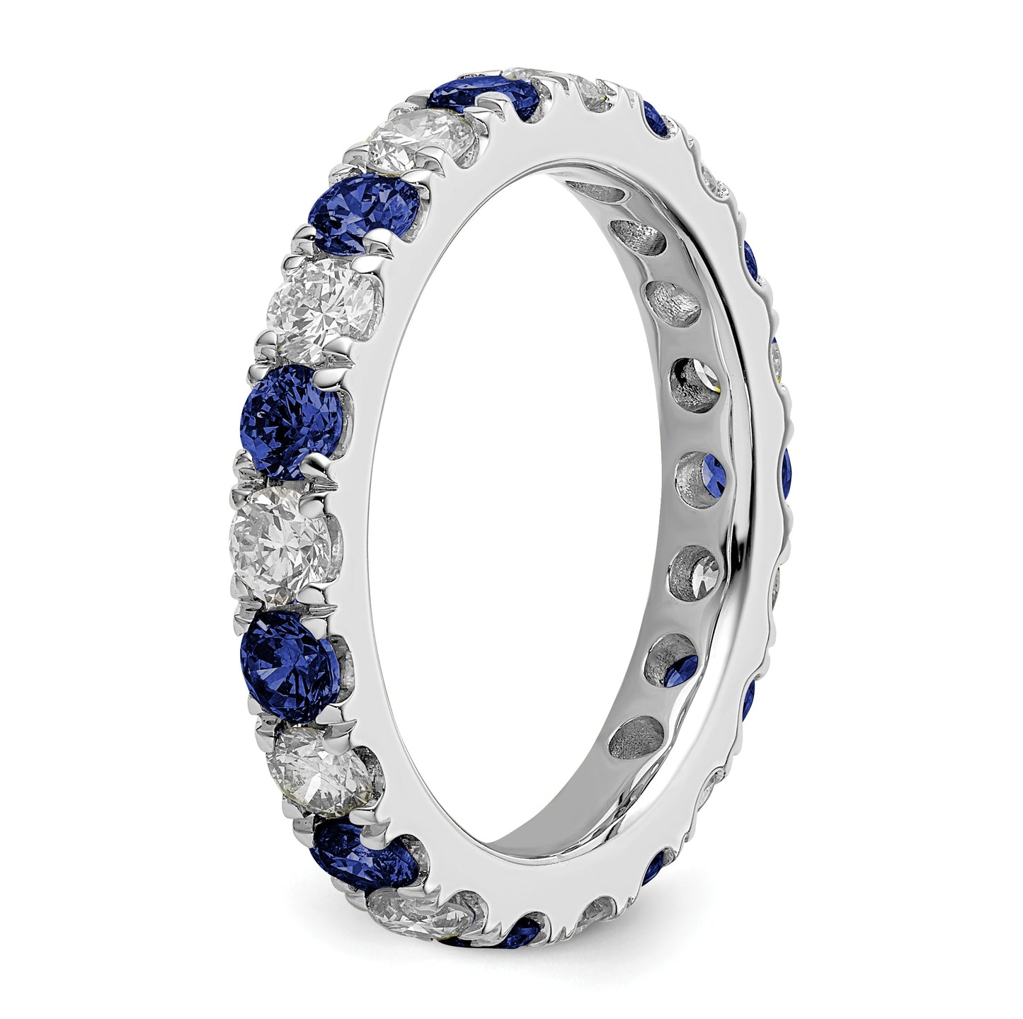 14k White Gold 1 1/5 Ct. Lab Grown Diamond VS/SI+ G+ and Lab Created Blue Sapphire Eternity Band Ring