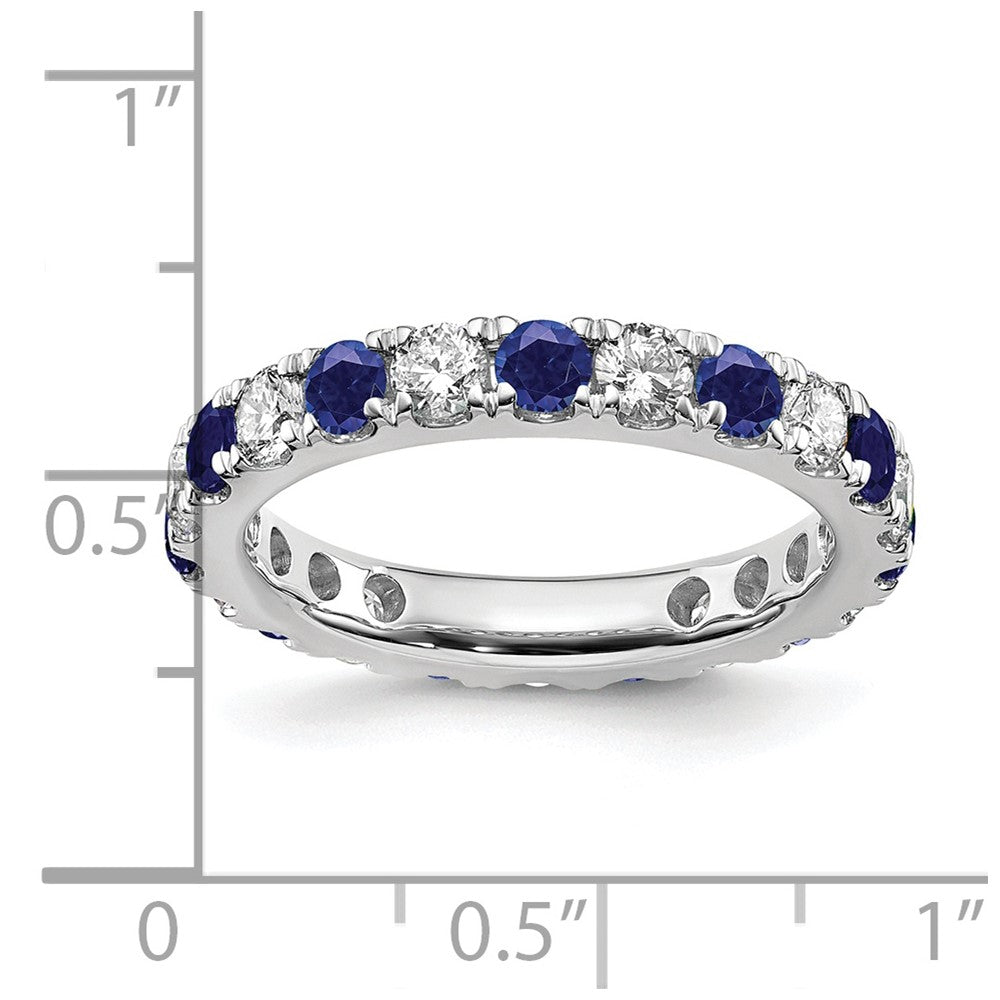 14k White Gold 1 1/5 Ct. Lab Grown Diamond VS/SI+ G+ and Lab Created Blue Sapphire Size 8 Eternity Band