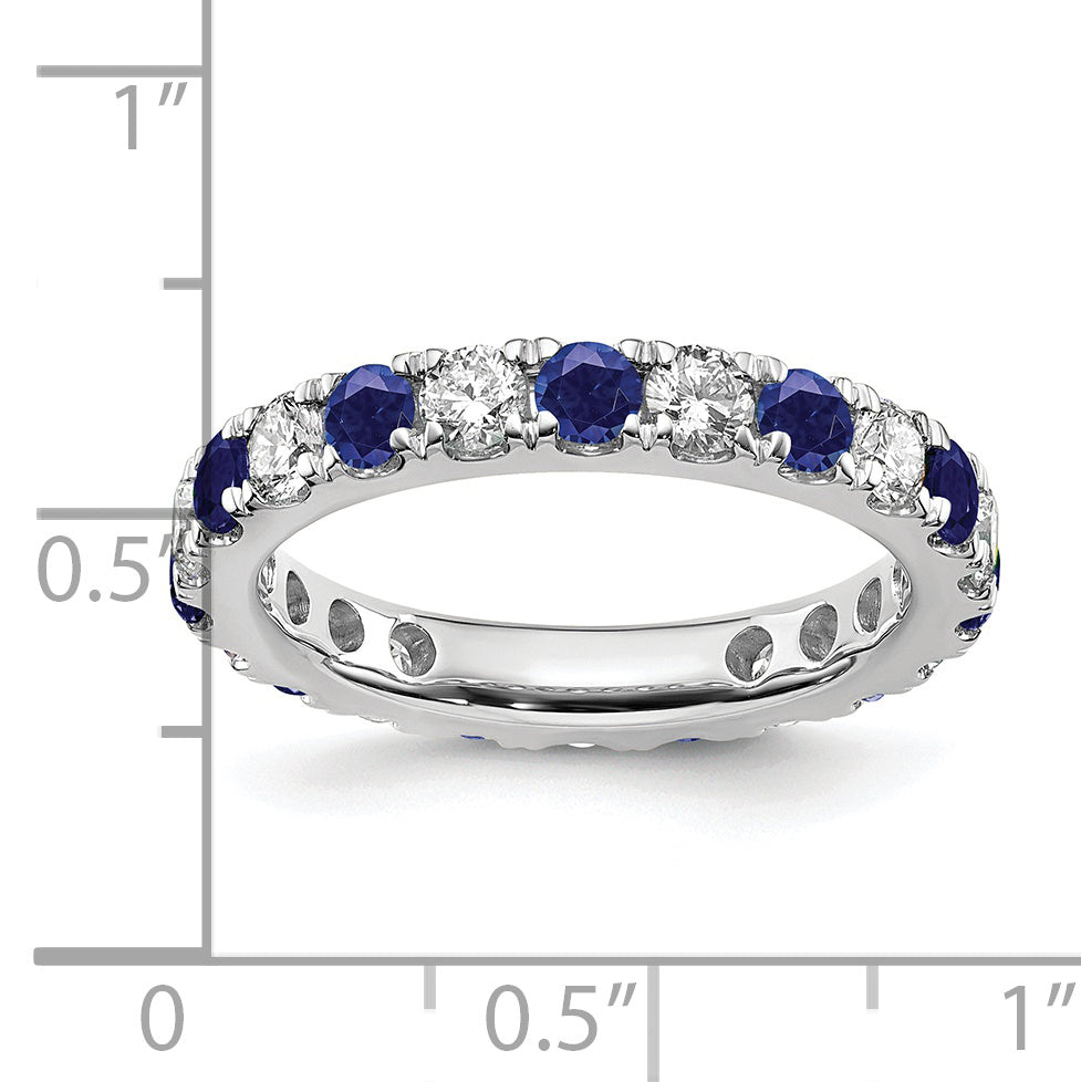 14k White Gold 1 1/5 Ct. Lab Grown Diamond VS/SI+ G+ and Lab Created Blue Sapphire Eternity Band Ring