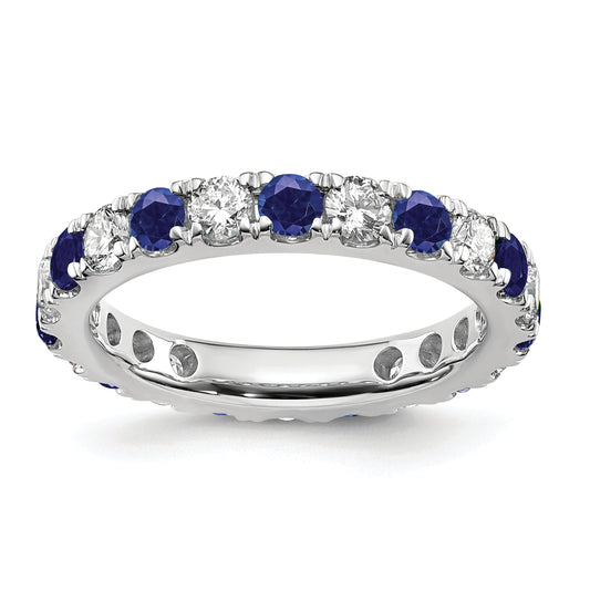 14k White Gold 1 1/5 Ct. Lab Grown Diamond VS/SI+ G+ and Lab Created Blue Sapphire Eternity Band Ring