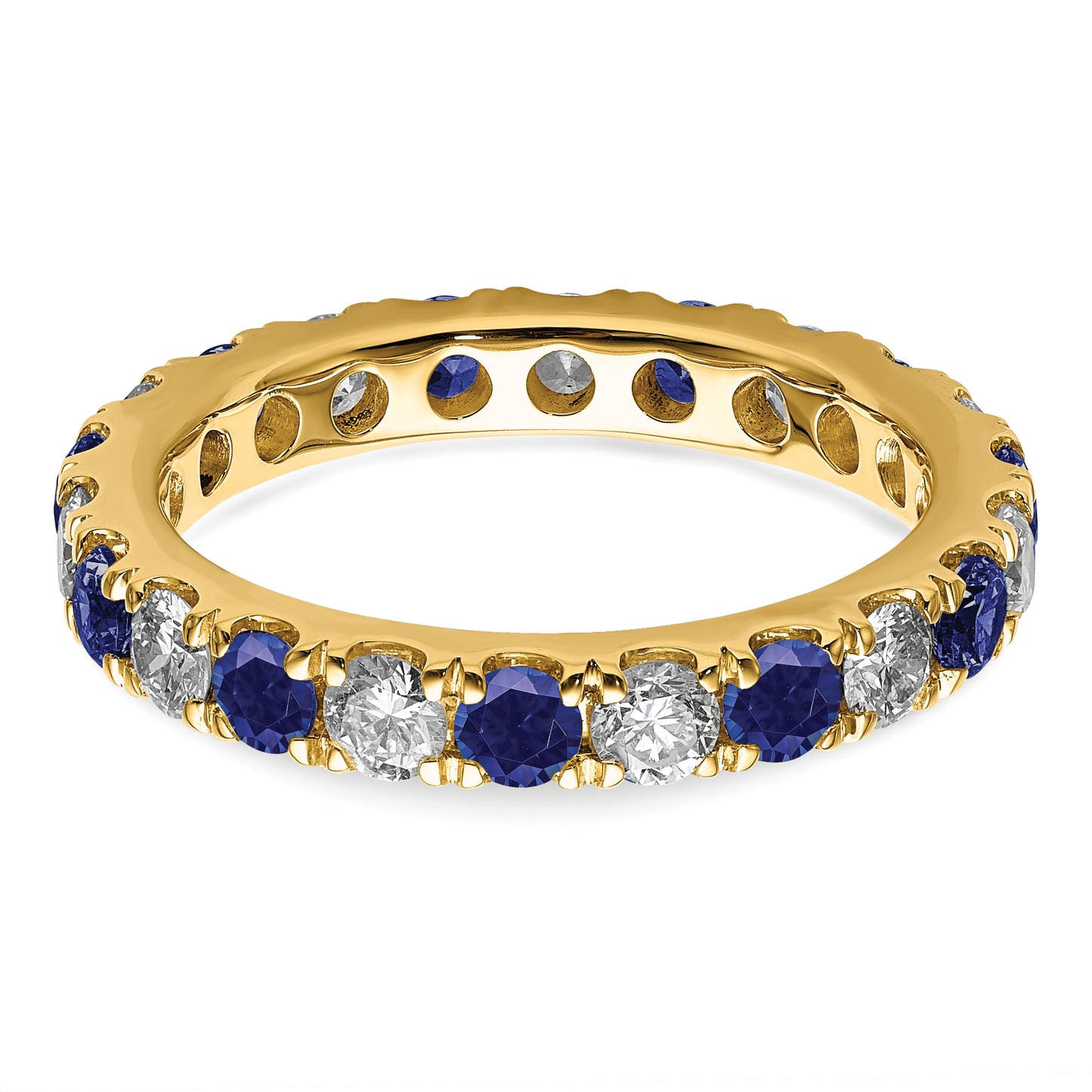 14k Yellow Gold 1 Ct. Lab Grown Diamond VS/SI+ G+ and Lab Created Blue Sapphire Eternity Band Ring