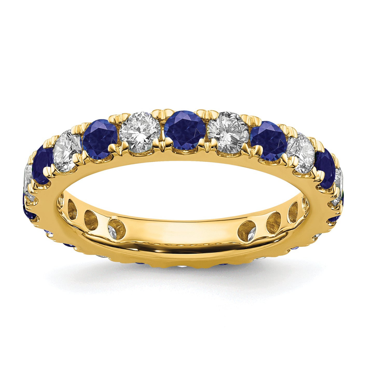 14k Yellow Gold 1 1/5 Ct. Lab Grown Diamond VS/SI+ G+ and Lab Created Blue Sapphire Eternity Band Ring