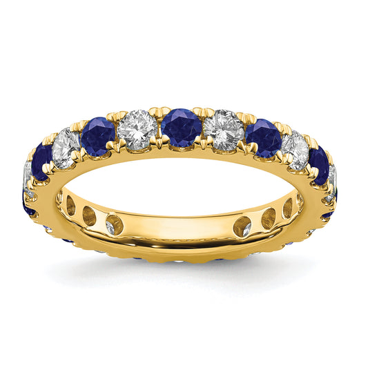 14k Yellow Gold 1 Ct. Lab Grown Diamond VS/SI+ G+ and Lab Created Blue Sapphire Eternity Band Ring