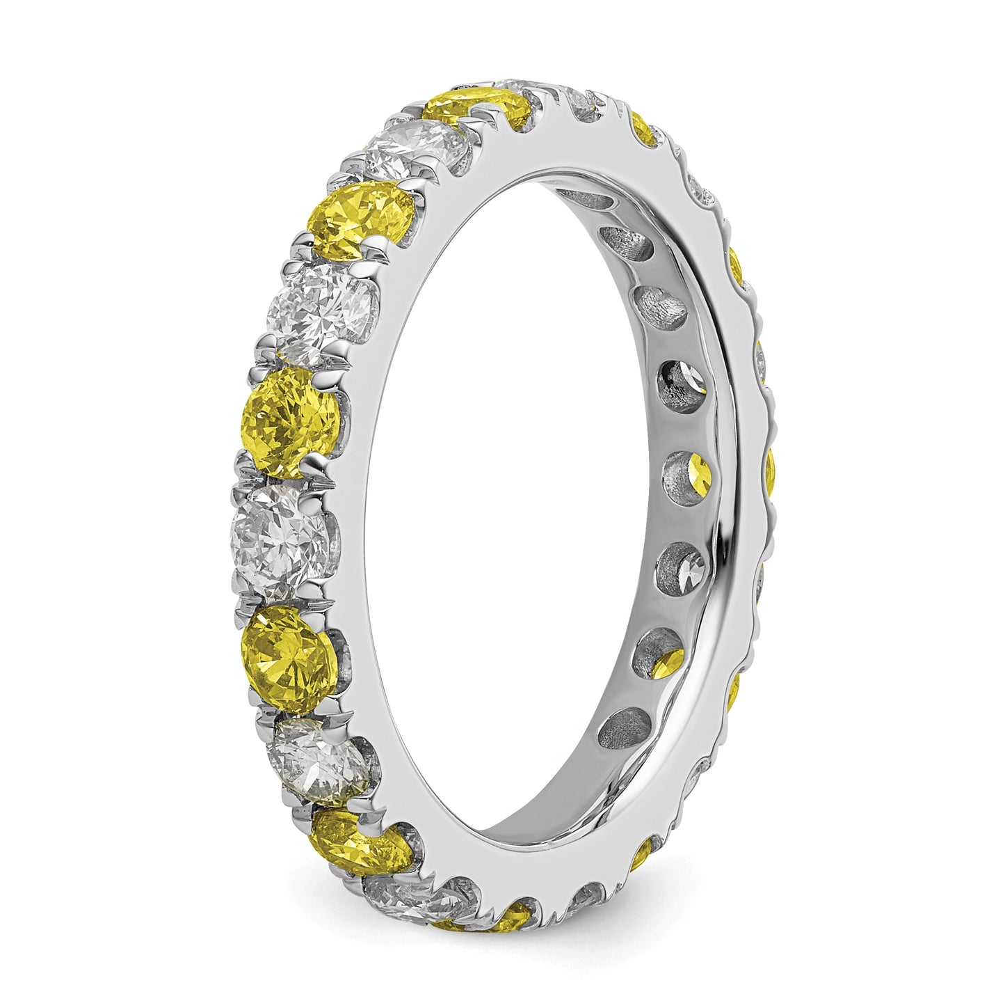 14k White Gold 1 1/5 Ct. Lab Grown Diamond VS/SI+ G+ and Lab Created Yellow Sapphire Eternity Band Ring