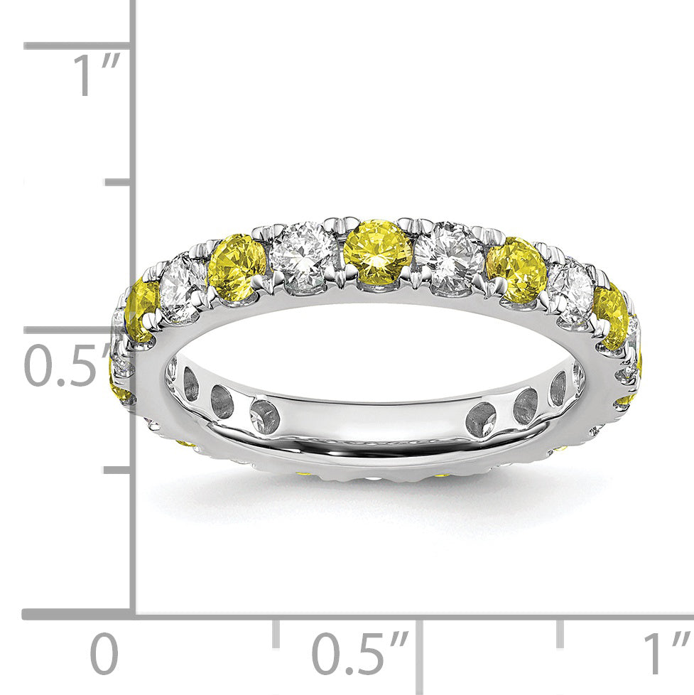 14k White Gold 1 Ct. Lab Grown Diamond VS/SI+ G+ and Lab Created Yellow Sapphire Eternity Band Ring