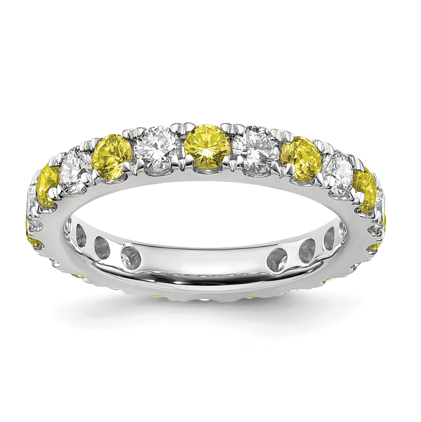 14k White Gold 1 1/5 Ct. Lab Grown Diamond VS/SI+ G+ and Lab Created Yellow Sapphire Eternity Band Ring