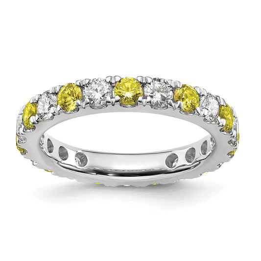 14k White Gold 1 Ct. Lab Grown Diamond VS/SI+ G+ and Lab Created Yellow Sapphire Eternity Band Ring