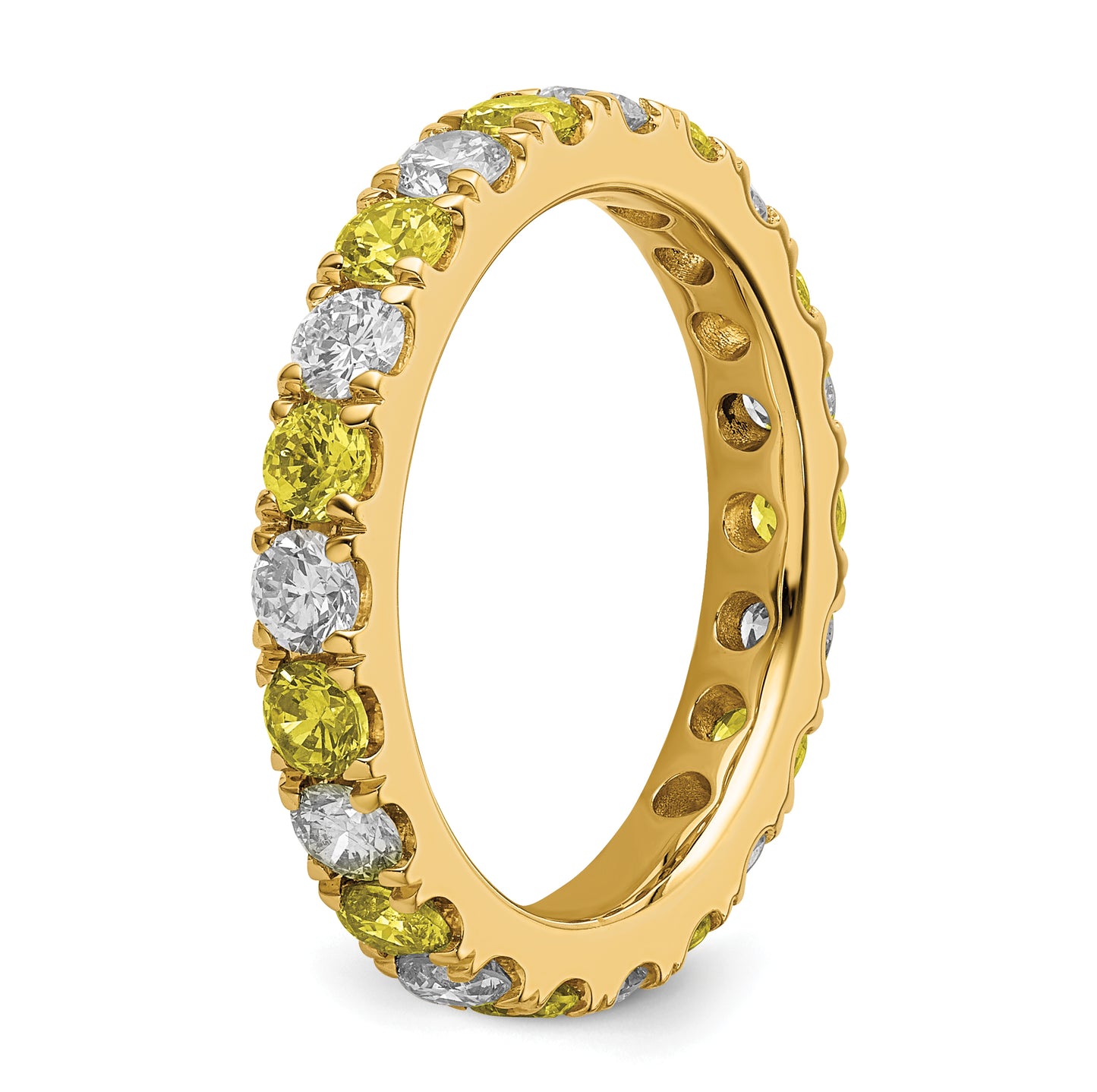 14k Yellow Gold 1 Ct. Lab Grown Diamond VS/SI+ G+ and Lab Created Sapphire Eternity Band Ring