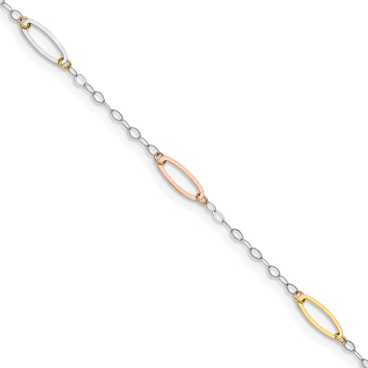 7.5 Inch 14K Tri-Color Oval Link Bracelet