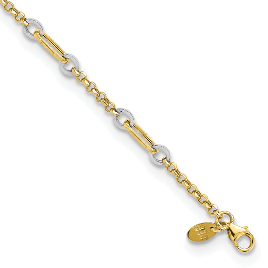 7.25 Inch 14K Two-Tone Fancy Oval Link And Chain W/.5 In Ext Bracelet