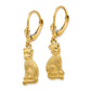 14K Yellow Gold Satin Cat Dangle Leverback Earrings