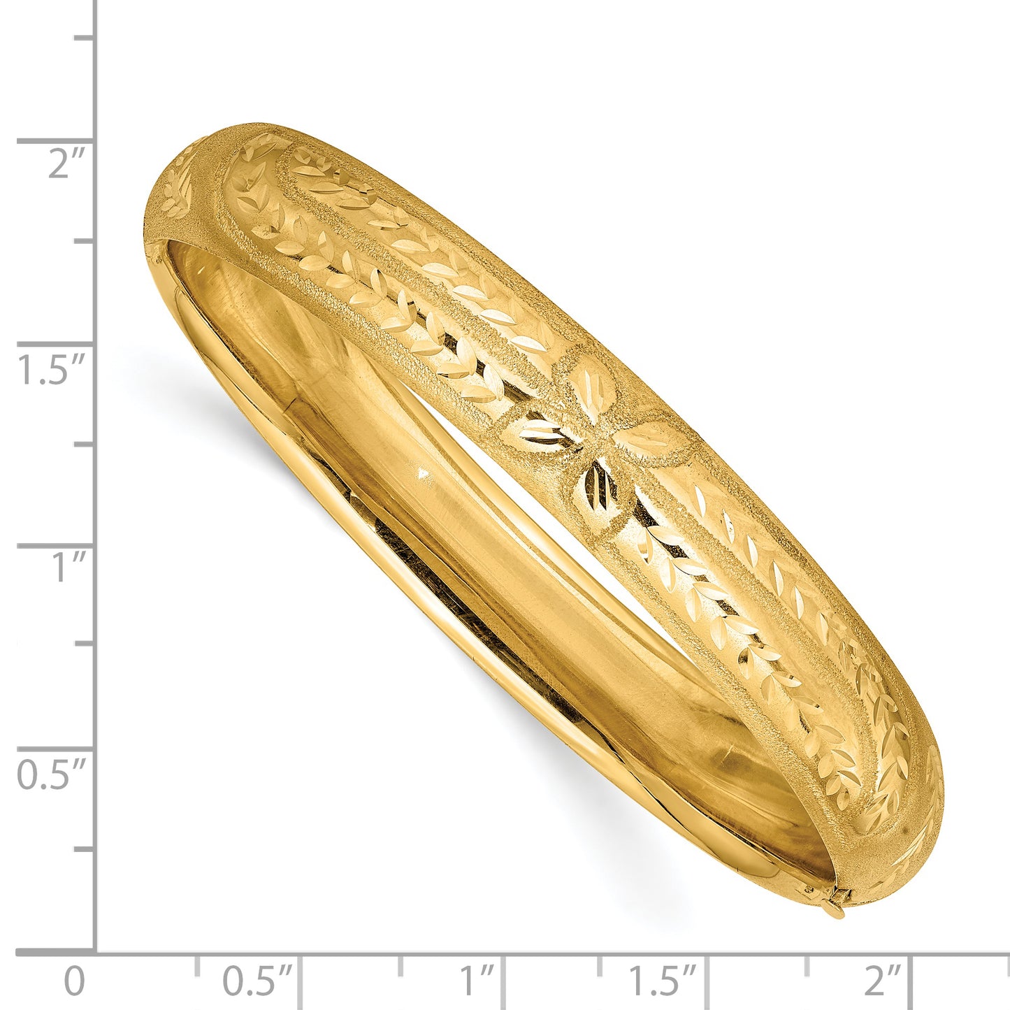 8 Inch 14K 7/16 Oversize Florentine Engraved Hinged Bangle Bracelet