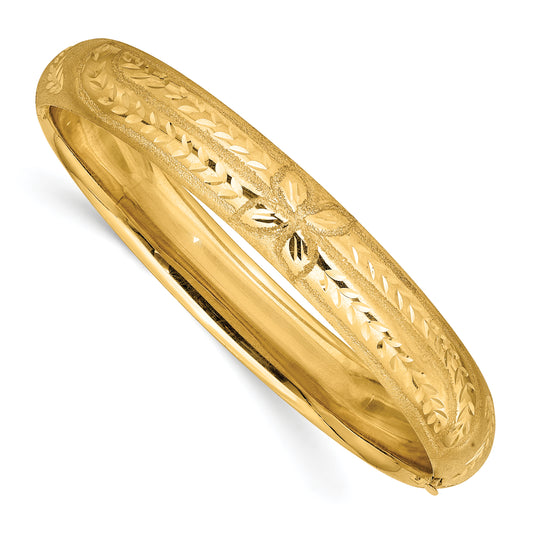 7 Inch 14K 7/16 Florentine Engraved Hinged Bangle Bracelet