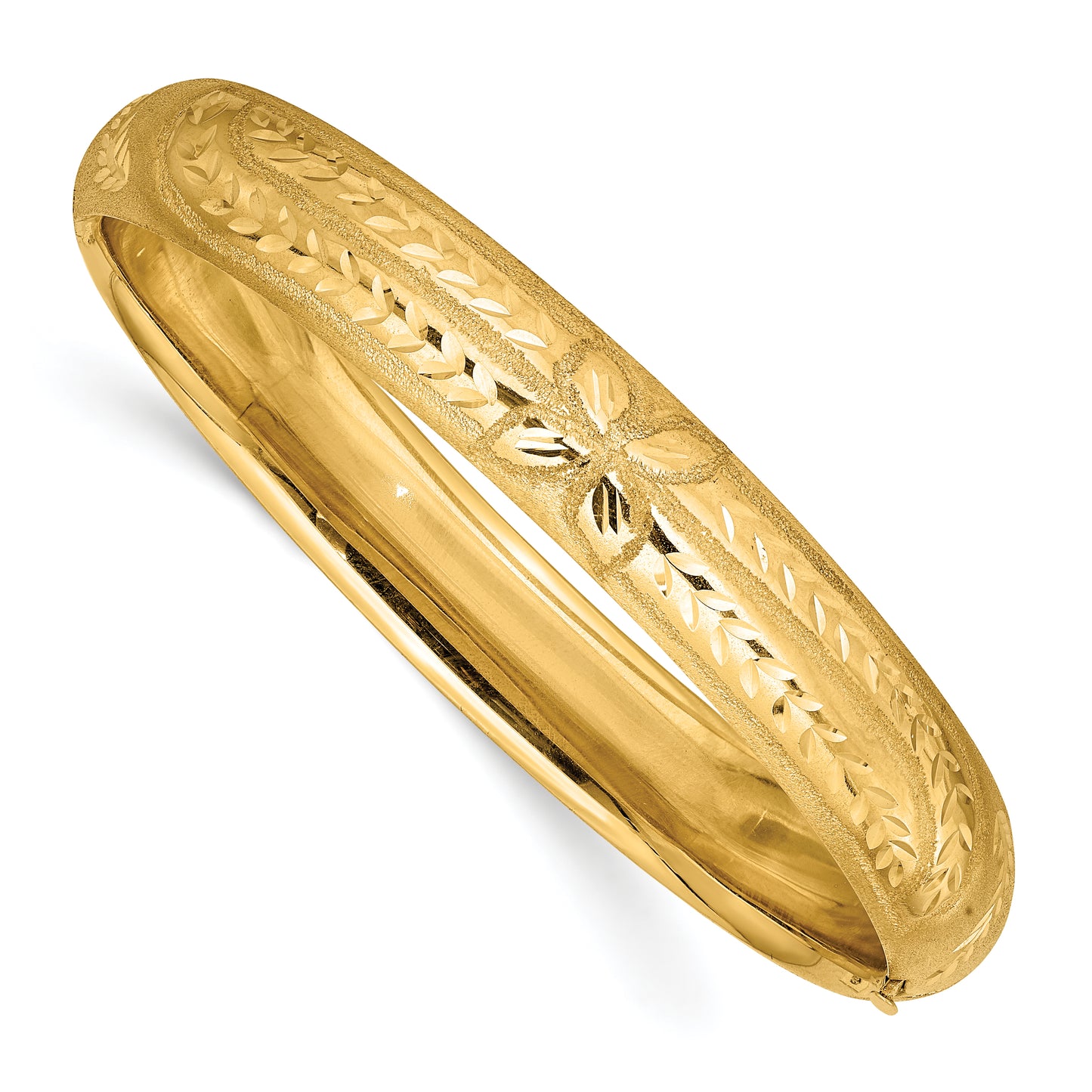 8 Inch 14K 7/16 Oversize Florentine Engraved Hinged Bangle Bracelet