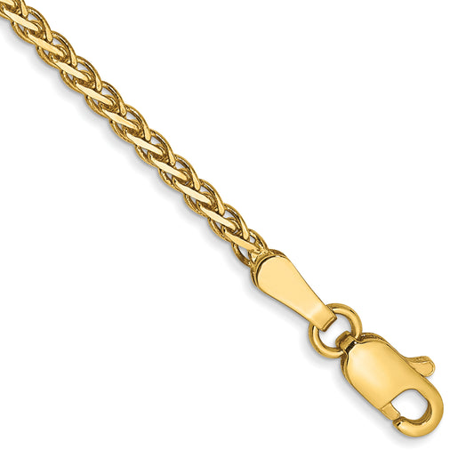 14K Yellow Gold 7 Inch 1.9mm Flat Wheat With Lobster Clasp Bracelet