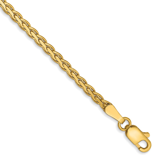 14K Yellow Gold 7 Inch 2.4mm Flat Wheat With Lobster Clasp Bracelet