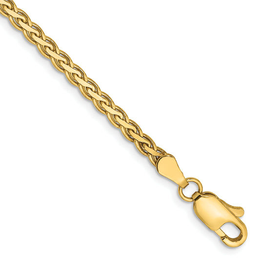 14K Yellow Gold 7 Inch 2.8mm Flat Wheat With Lobster Clasp Bracelet