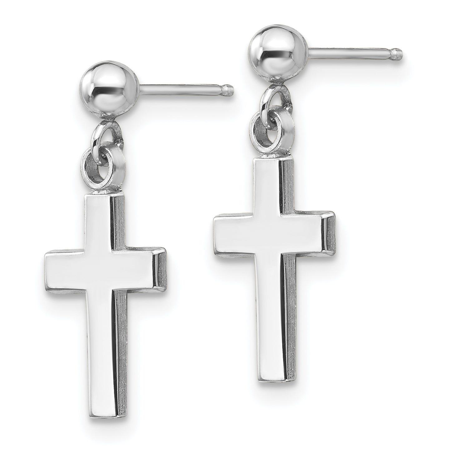 14K White Gold Polished Cross Earrings