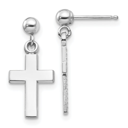 14K White Gold Polished Cross Earrings