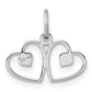 14K White Gold Satin And Diamond-Cut Double Heart Charm