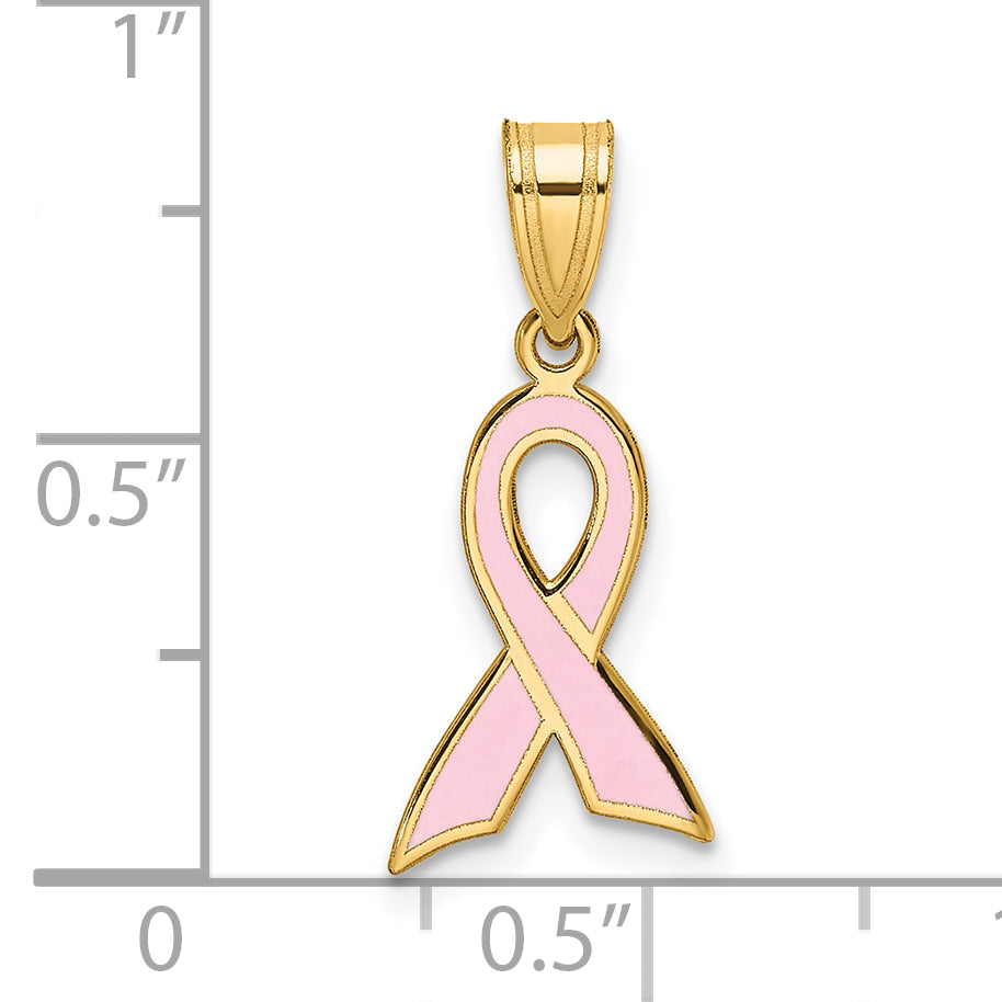 14K Yellow Gold Small Enameled Awareness Ribbon Pendant