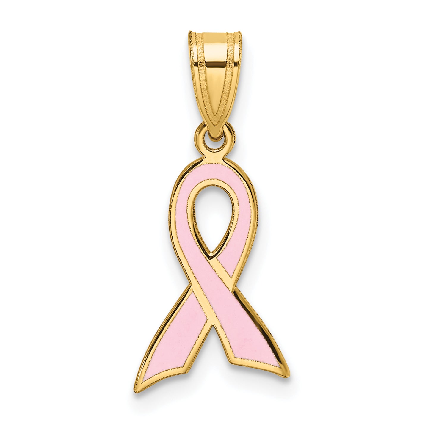 14K Yellow Gold Small Enameled Awareness Ribbon Pendant