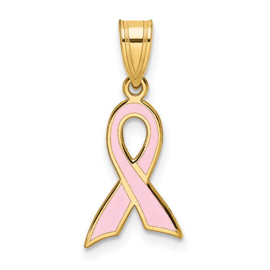 14K Yellow Gold Small Enameled Awareness Ribbon Pendant