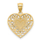 14K Yellow & Rhodium And White Polished Diamond-Cut Filigree Heart Pendant