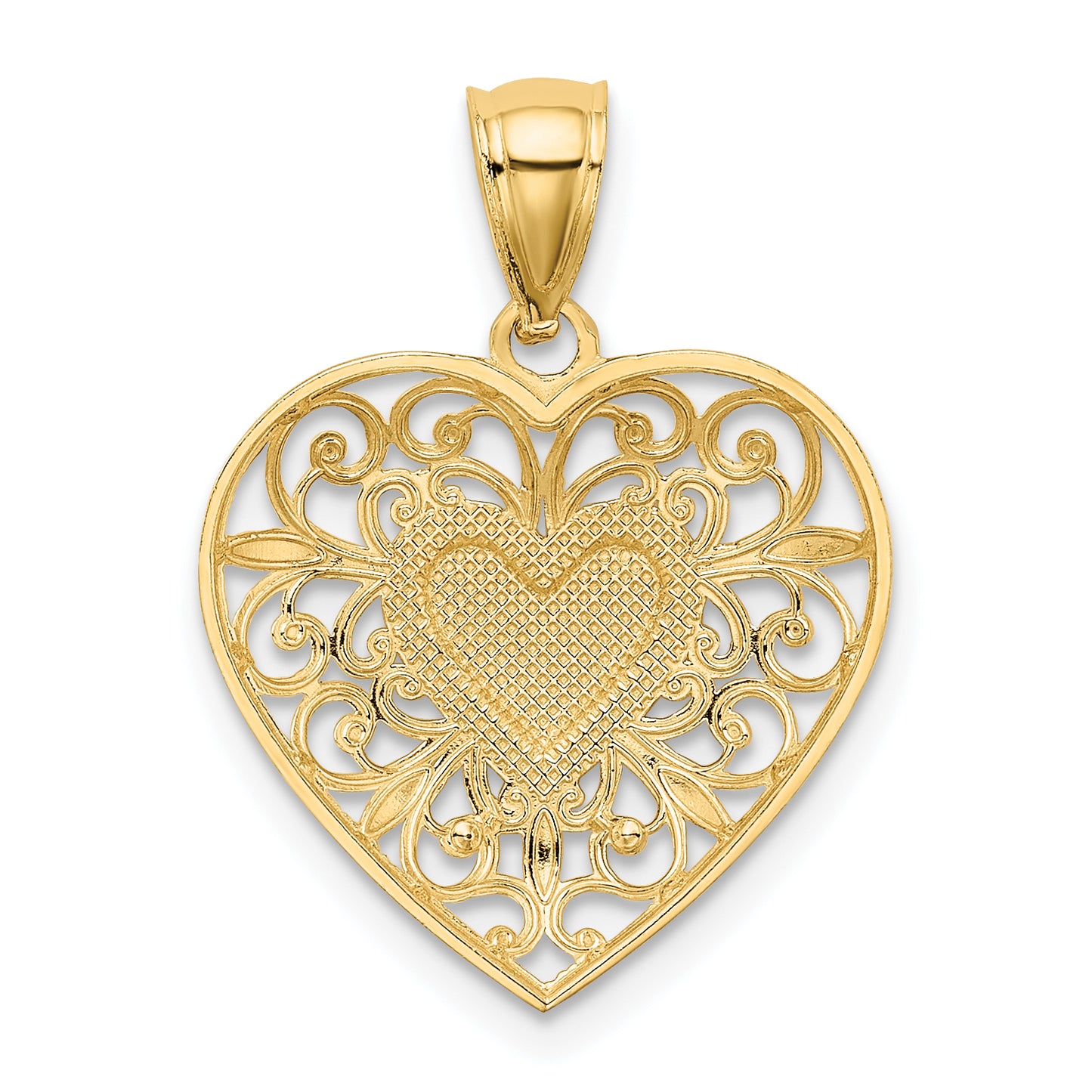 14K Yellow & Rhodium And White Polished Diamond-Cut Filigree Heart Pendant