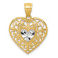 14K Yellow & Rhodium And White Polished Diamond-Cut Filigree Heart Pendant