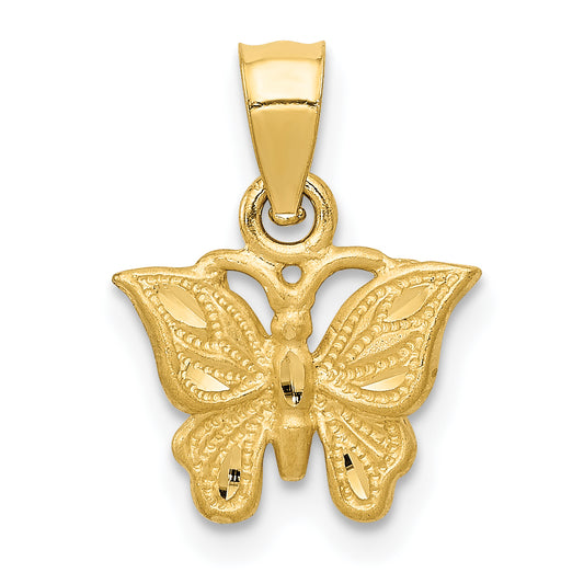 14K Yellow Gold Diamond-Cut Butterfly Pendant