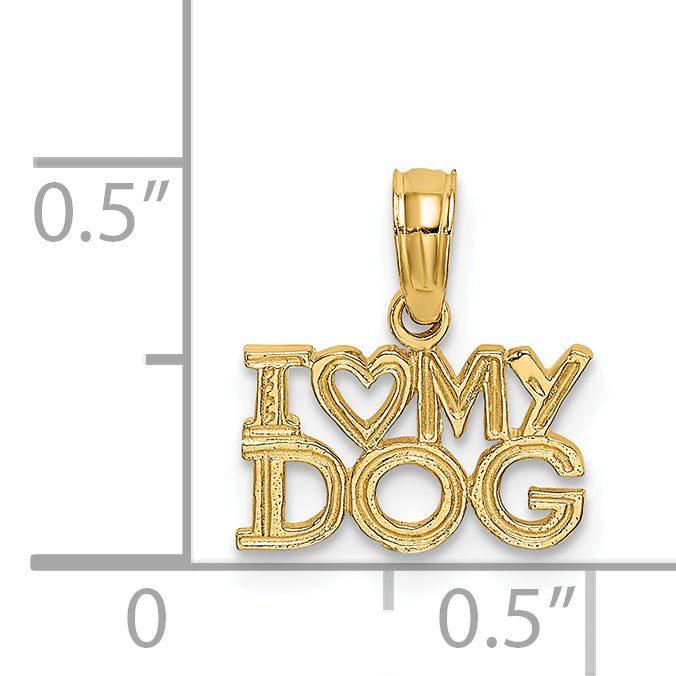 14K Yellow Gold I Heart My Dog Charm