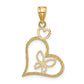 14K Yellow & Rhodium And White Butterfly In Heart Pendant