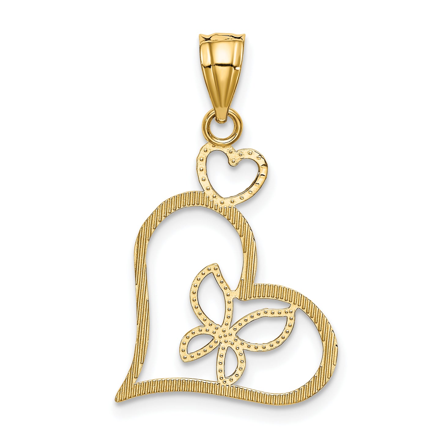 14K Yellow & Rhodium And White Butterfly In Heart Pendant