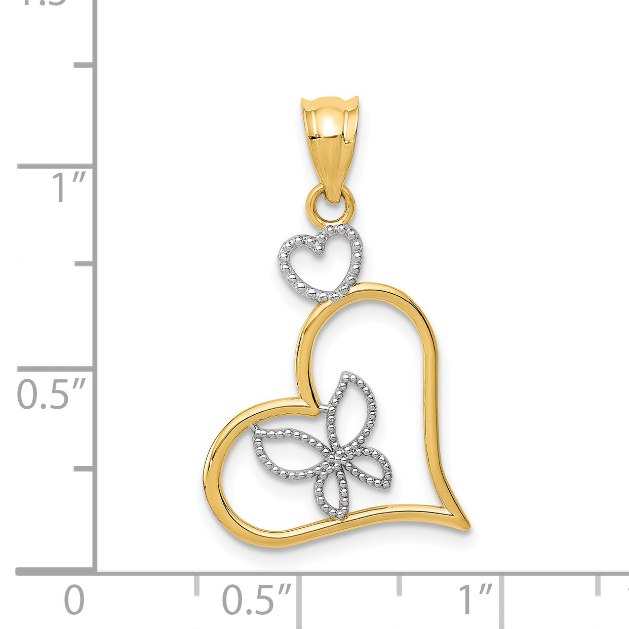 14K Yellow & Rhodium And White Butterfly In Heart Pendant