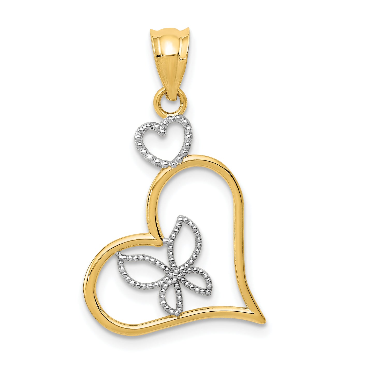 14K Yellow & Rhodium And White Butterfly In Heart Pendant