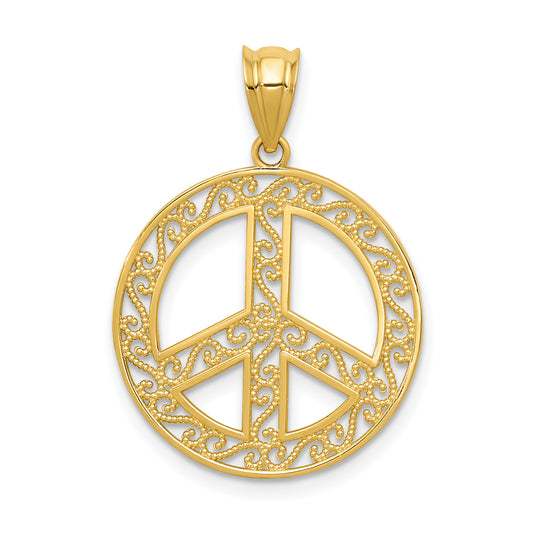 14K Yellow Gold Filigree Peace Sign Pendant