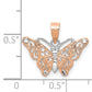 14K Rose Gold W/Rhodium Diamond-Cut Butterfly Pendant