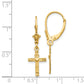 14K Yellow Gold Mini Cross With Heart Leverback Earrings