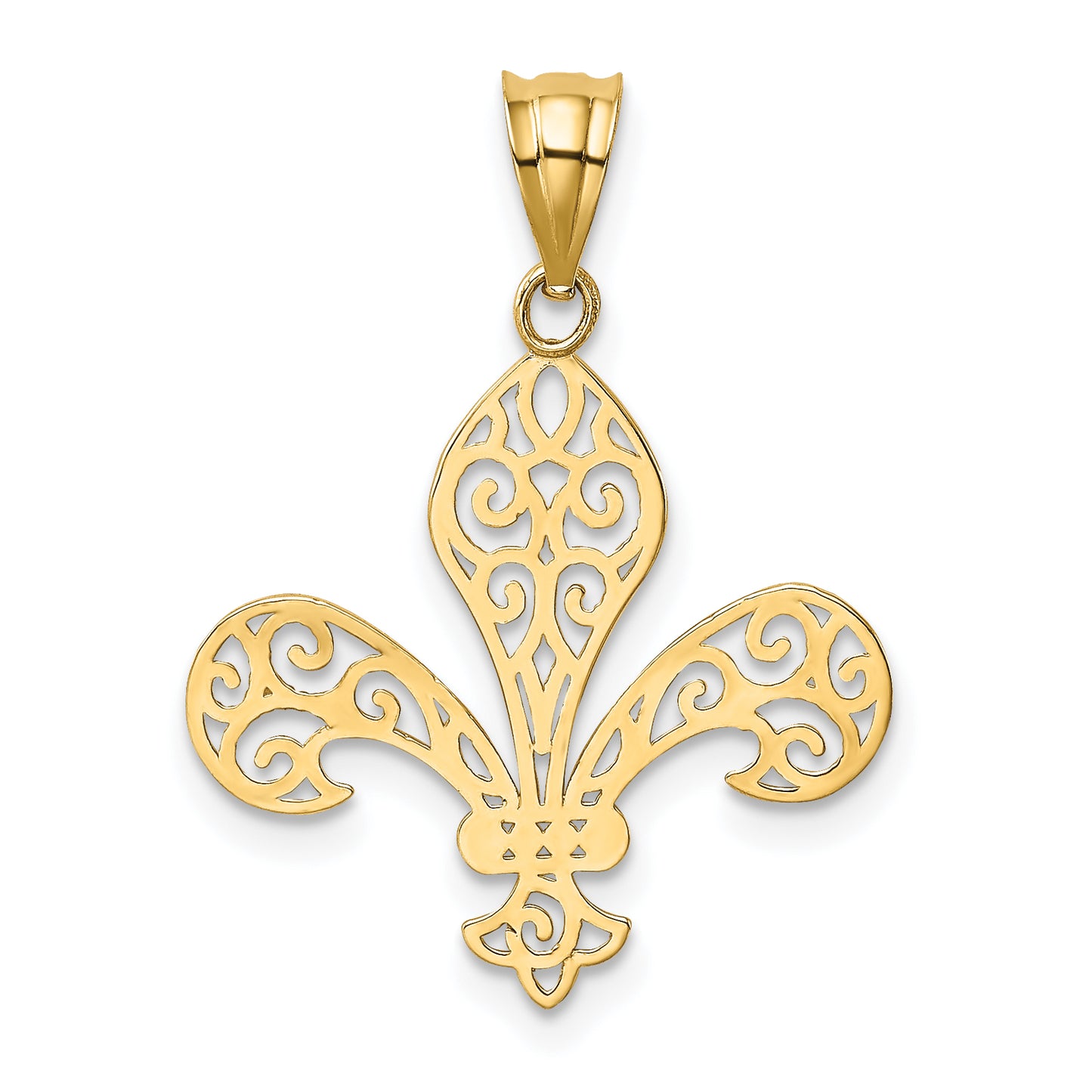 14K Yellow Gold Filigree Fleur De Lis Pendant