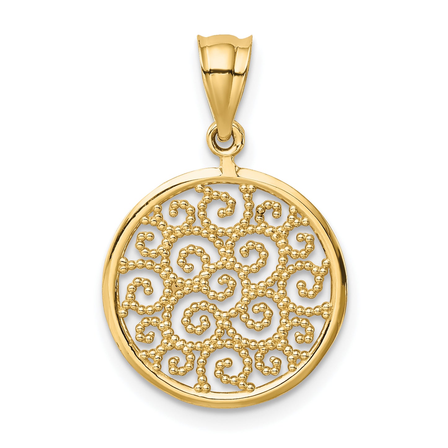 14K Yellow Gold Filigree Round Pendant